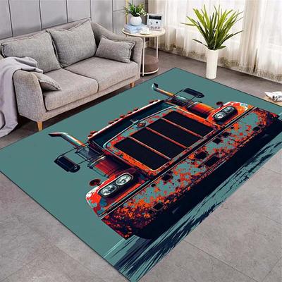 Vintage Distressed Heavy Truck Retro Art Print Area Rug Truck Lover Non‑Slip Rectangular Floor Mat Game Room Living Bedroom Home Decor Rug