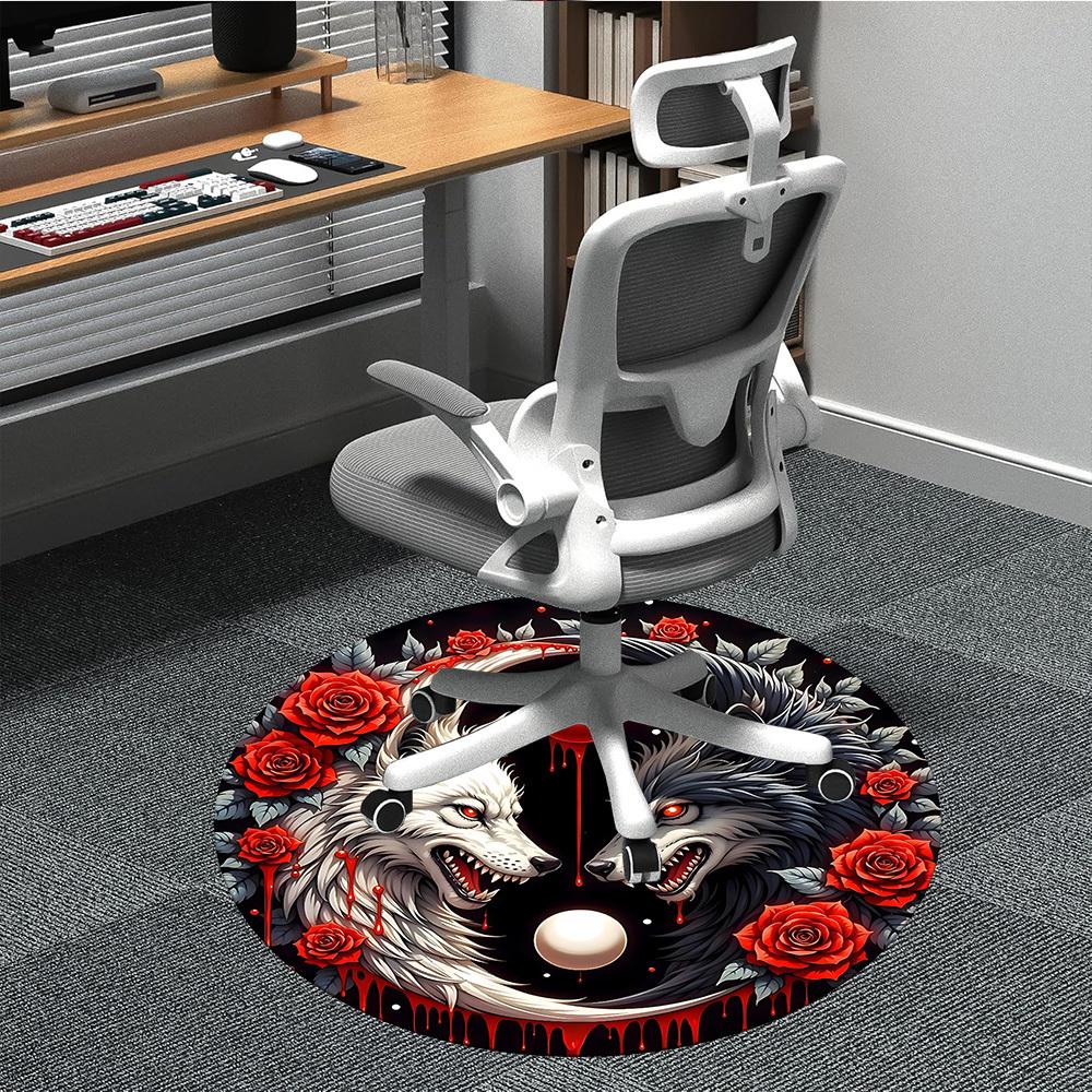 

1PC Wolf Yin Yang Roses Design Office Round Rug, Non slip, Soft and Durable Office Rug for Interior Decoration, Perfect for Office 80cm