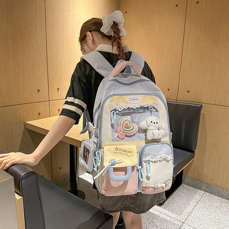 Japanese Ba Chi Pain Bag ins Wind Large Capacity Student Backpack Female Cute Color Matching School Bag Junior High School Student Backpack Tide