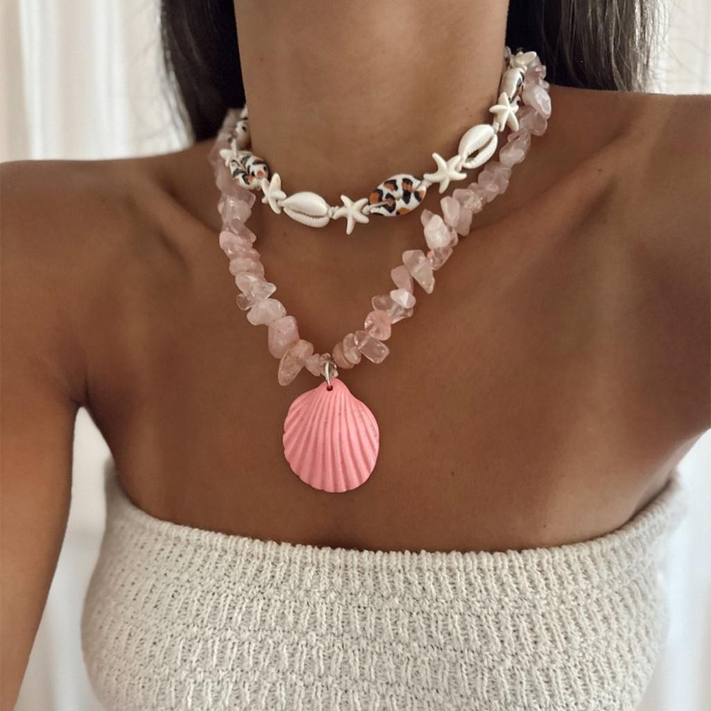 Natural Gravel Necklace European and American Jewelry Women's Bohemian Simple Fashion Marine Shell Sweater Chain