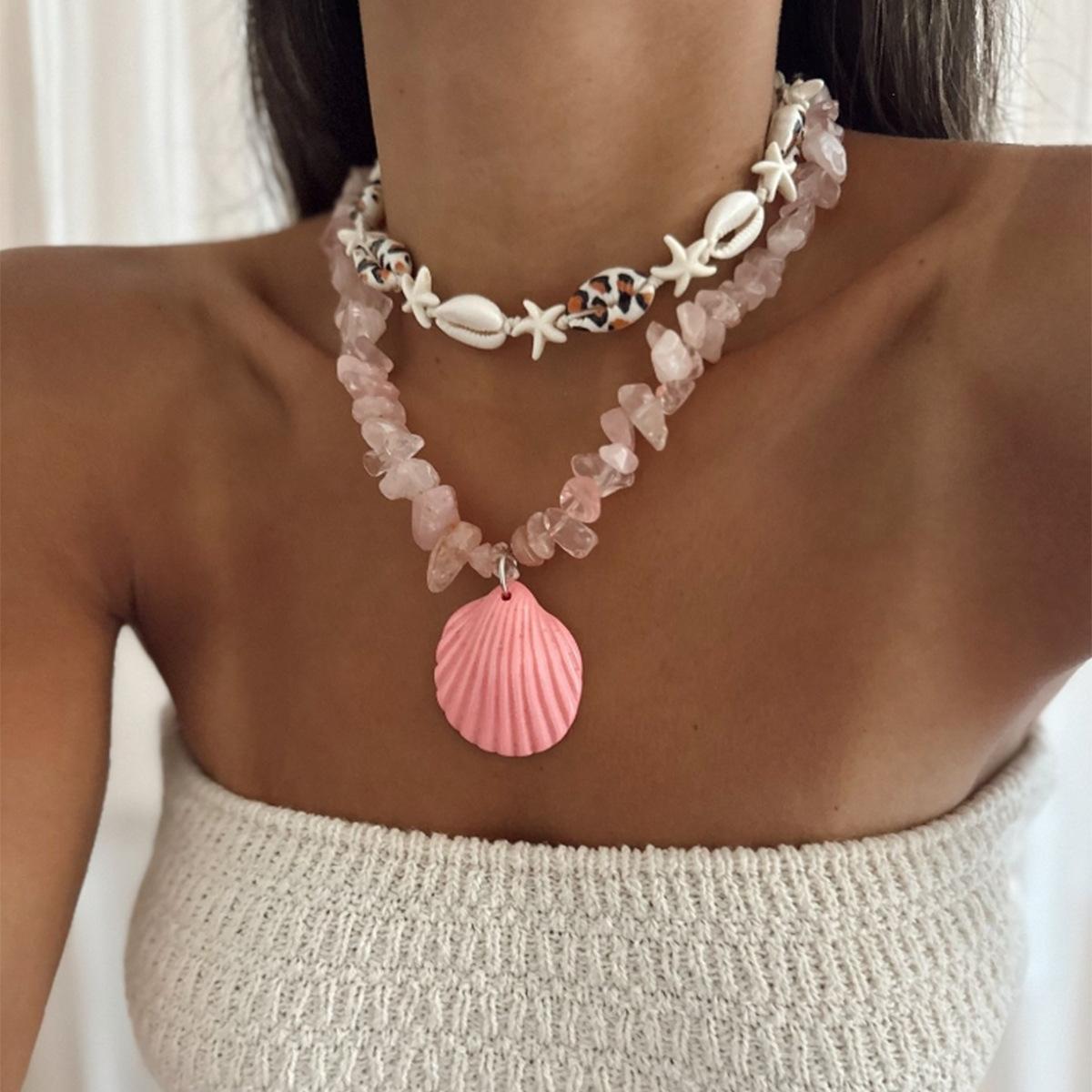 Natural gravel necklace European and American jewelry women s bohemian simple fashion marine shell sweater chain