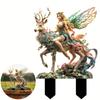 Fairy Deer Garden Stake, 2D Acrylic Fairy Tale Yard Art Stake, Forest Fairy Riding Deer Outdoor Decoration for Lawn Flower Bed Planter