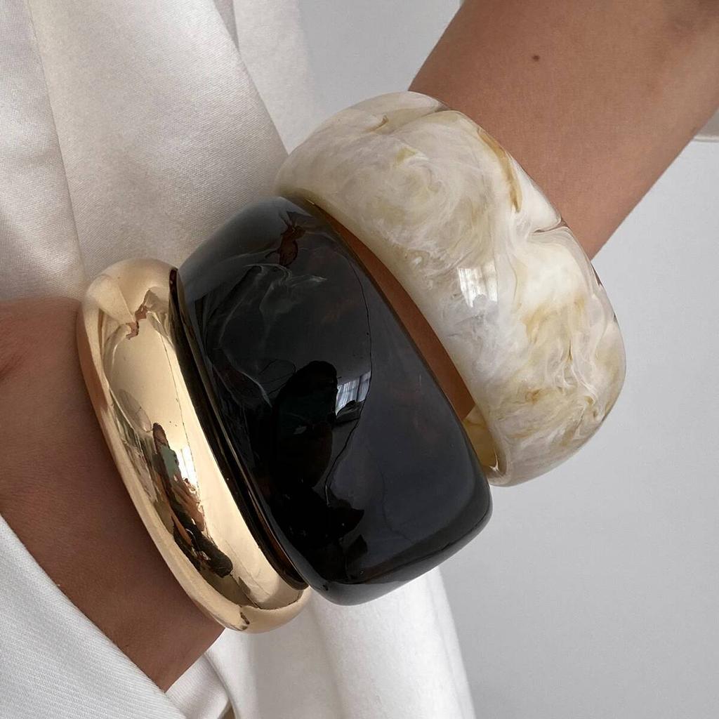 IngeSight.Z 3 Styles Boho Exaggerated Resin Acrylic Thick Wide Bracelets for Women Punk Geometry Round Bangles Steampunk Jewelry