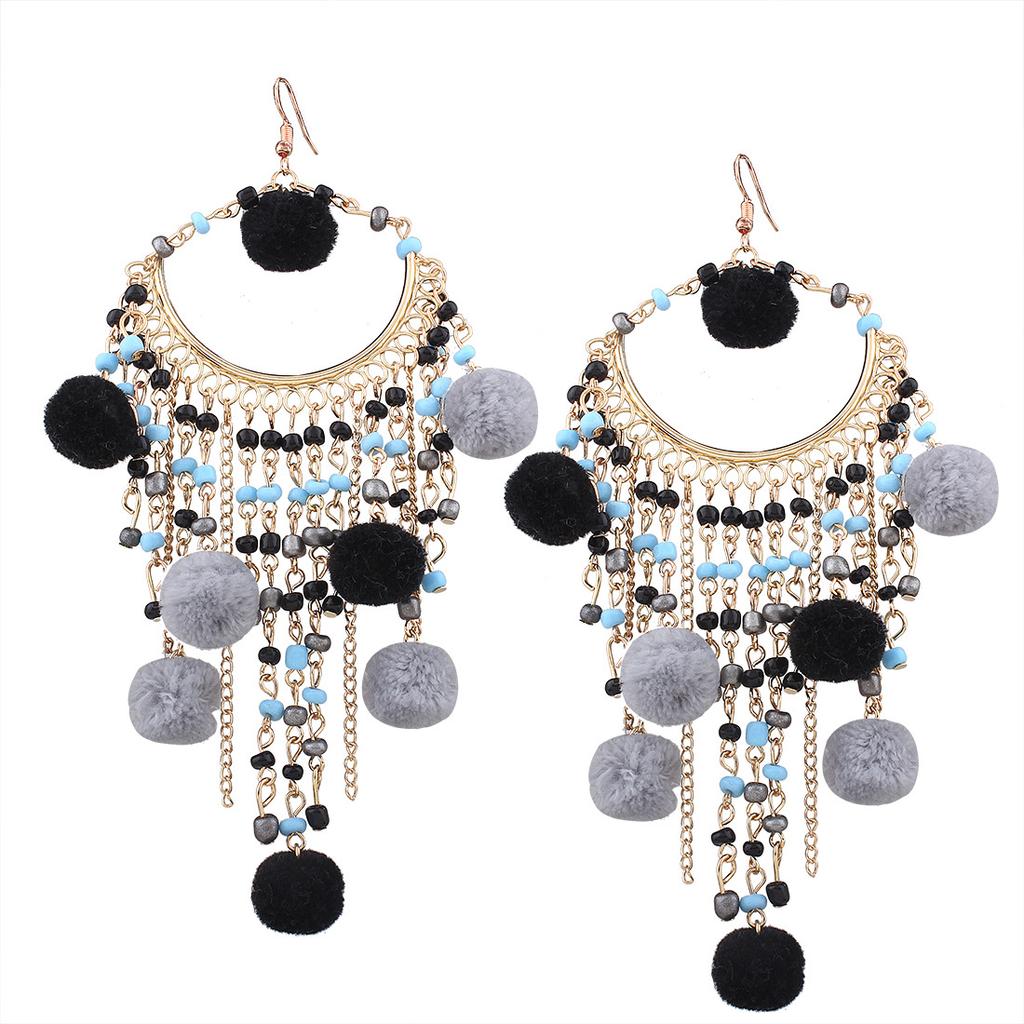 Women's Sweet Tassels Beads & Pompons Ear Pendants Long Dangle Earrings Eardrop Ladies Jewelry Christmas Gift