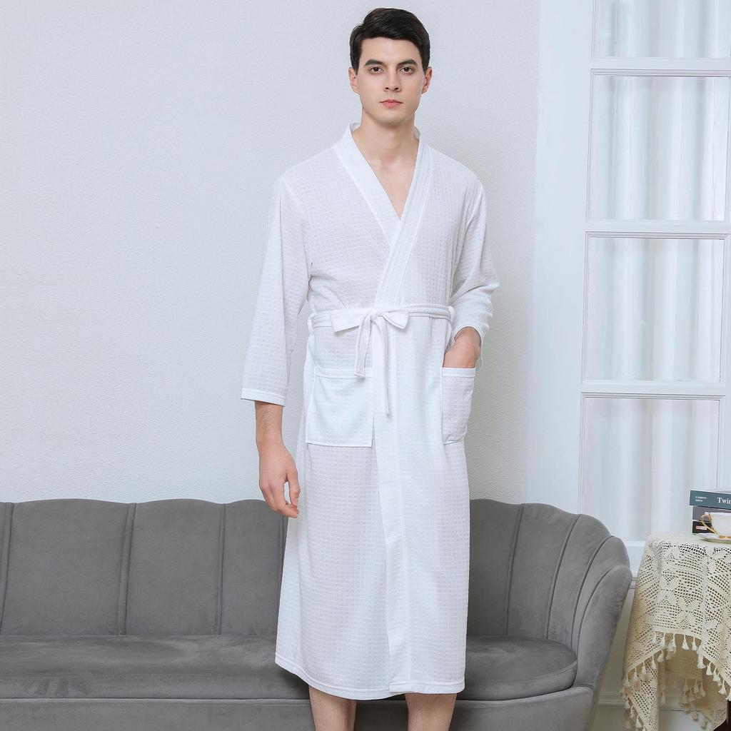 Leichter Waffel-Kimono-Bademantel für Herren – Homewear im Hotel-Stil für Frühling und Sommer