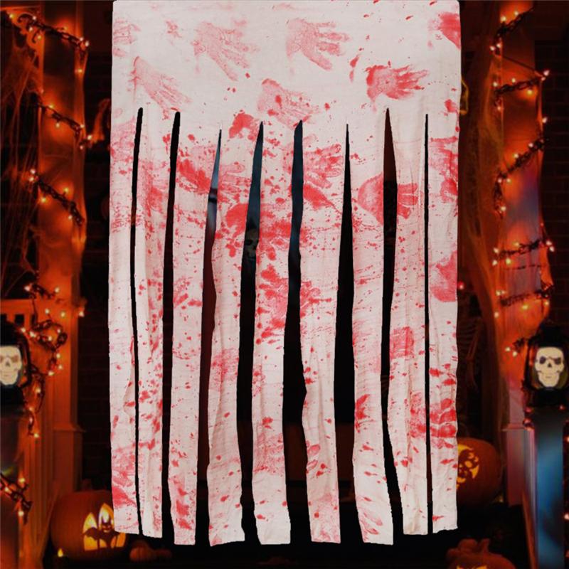Halloween Doorway Curtains Decorative Blood Gauze Fabric Bloody Handprints Doorway Curtains Halloween Scary Haunted Home Decor
