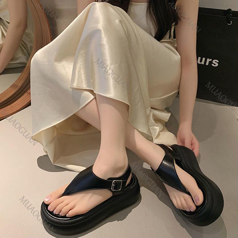 Fashion Thick Bottom Flip Flops Roman Sandals Fashion Women Summer Shoes Black Sliver 7cm High Heels Platform Buckle Sandalias De Mujer