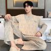 Fashion Cotton Pajamas Set for Men Autumn and Spring Round Nightwear Home Clothing Pyjamas Men Homme
