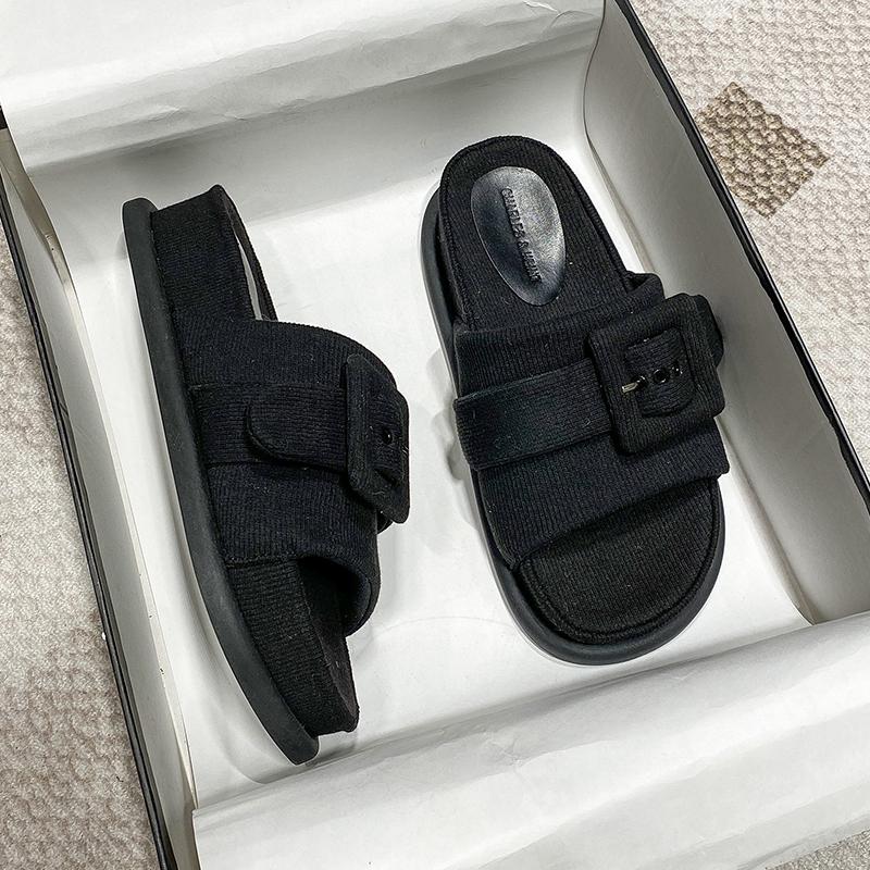 2024 SUMMER Thick Sole Slippers for Women Button Design Casual External Wearing Slippers Shoes for Women Zapatos De Mujer