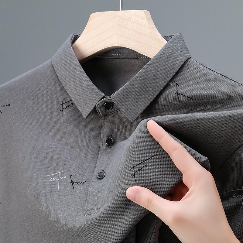 Mittelgroßes Herren-Poloshirt Langärmliges Business-Casual-Oberteil High-End Buchstaben-Print Revers T-Shirt