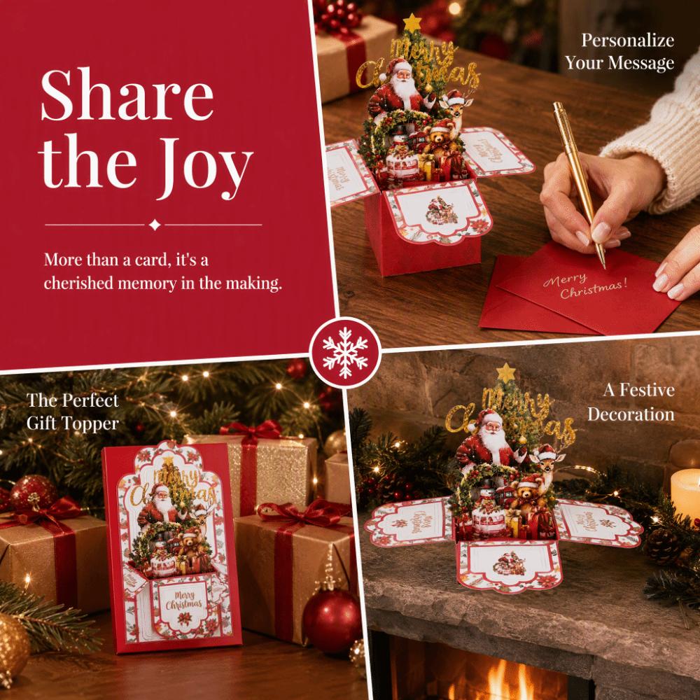 Cartoon Pattern 3D Pop Up Card 4-Layer Holiday Postcard Vintage Christmas Greeting Card Office