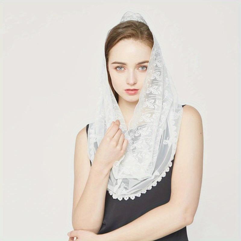 

Женские кружевные платки-чапели Леди Мантилья Бесконечная вуаль Латинская месса Мягкое вышитое кружево Покрытие для головы Шарф для невесты белый