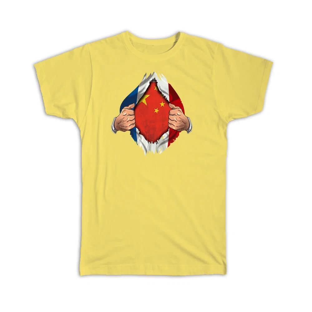 Gift T-Shirt : China French Flag Chest Chinese L
