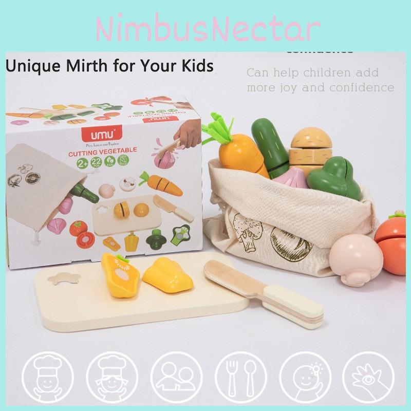 Toy Wooden Kitchen Set Fruits Vegetables Children Pretend Cooking Activities