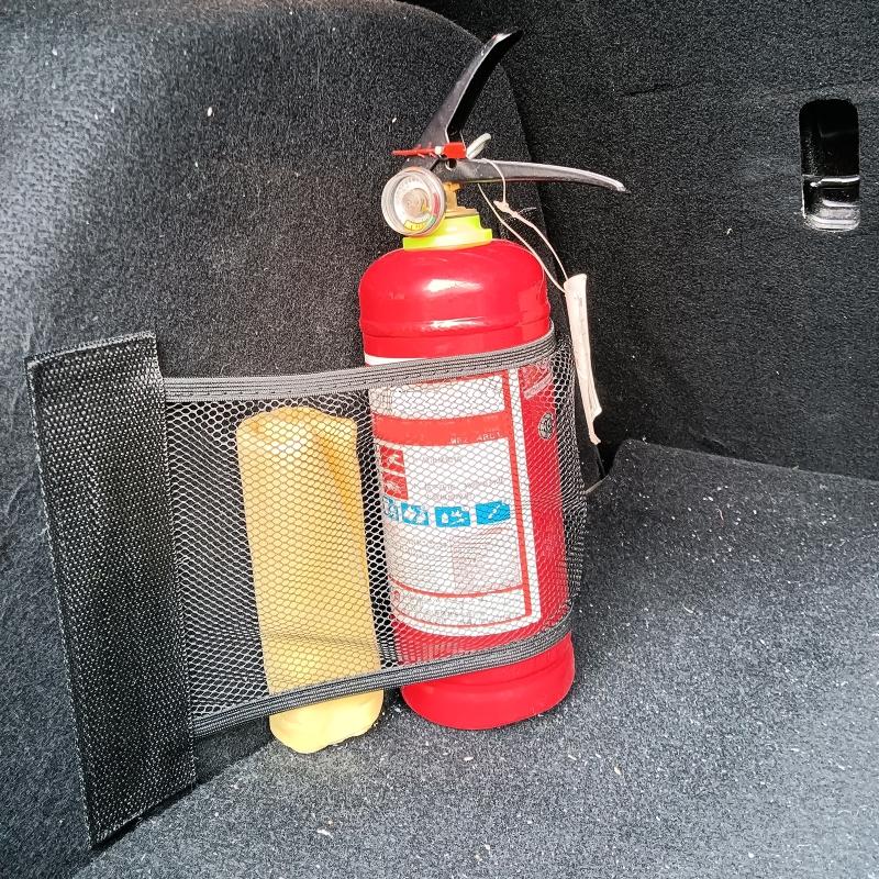 Car Trunk Elastic Mesh Pocket Fixed Straps Car Interior Organizer Extinguisher Storage Net Bag Seat Back Fixing Auto Accessories