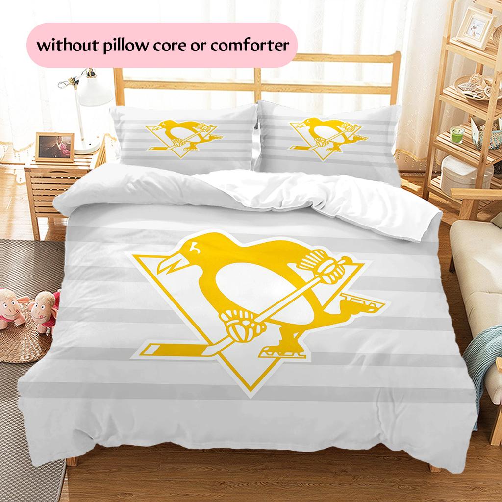 Pittsburgh Penguins Pattern Bedding Quilt Set Home Decoration Gift (1 * Duvet Cover + 2 * Pillowcase Without Core)