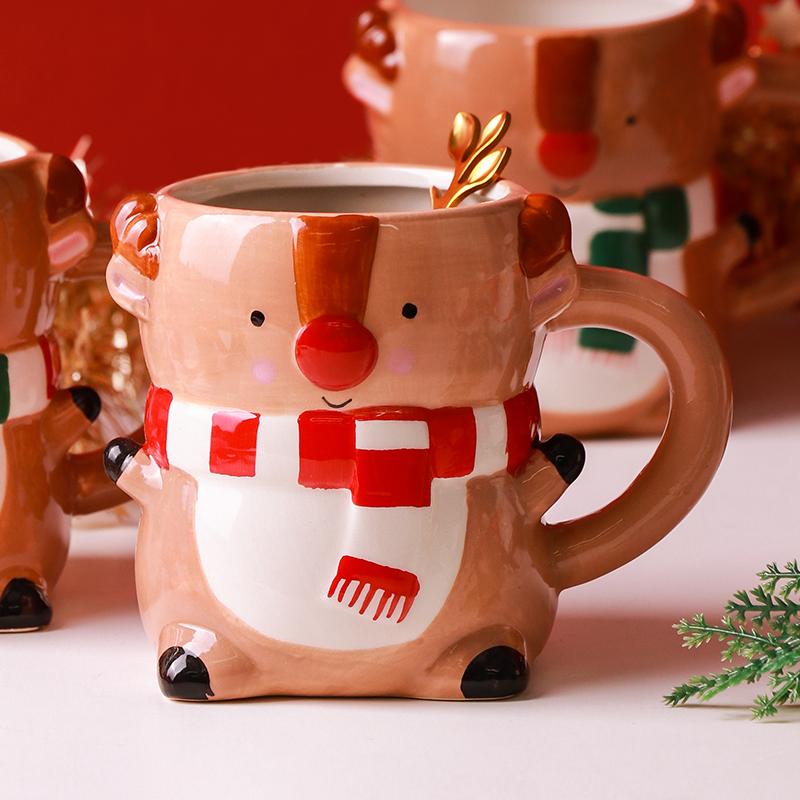 3D Santa Hand Painted Ceramic Mug with Handgrip Coffee Milk Tea Cup Christmas Holiday Cartoon Kitchenware Christmas Gift