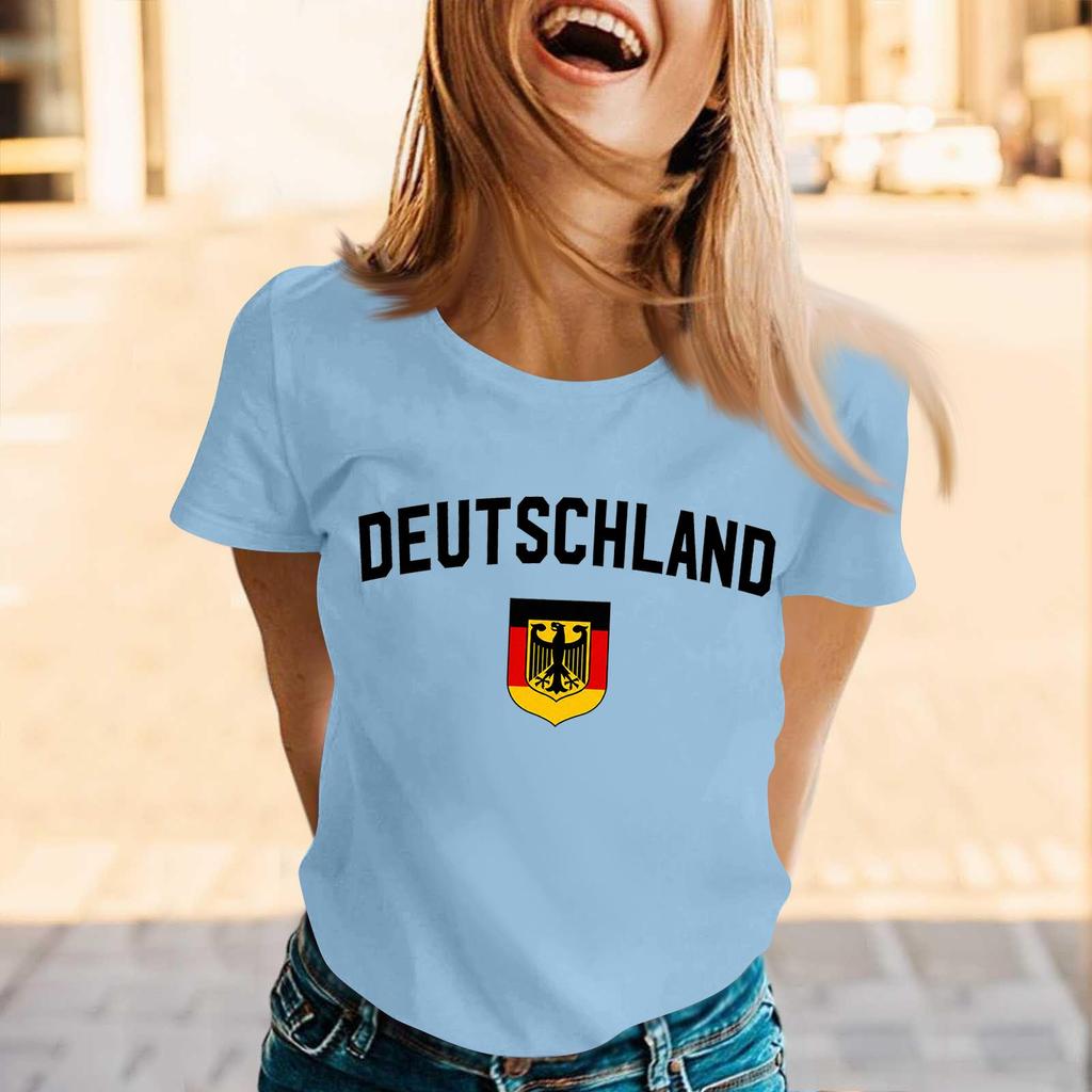 Women's Casual Pullover Short Sleeve T Shirt Crew Neck Letter Print Top Lightweight Comfortable Fit