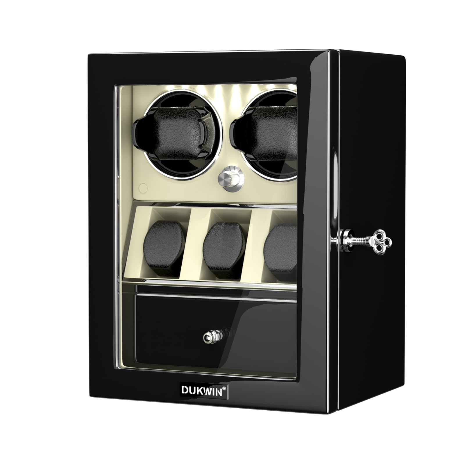 

DUKWIN Заводчик часов Автоматический заводчик часов с тихим LED-двигателем Mabuchi (Сделано в Японии), Машина для хранения часов, 2 места для часов + 3 места для хранения,