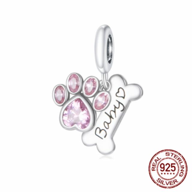 Pink Series Bikini Crown Mom Dumbbell Boxing Glove Dog 925 Sterling Silver Fit Original Fasion Bracelet Charm Bead DIY Jewelry