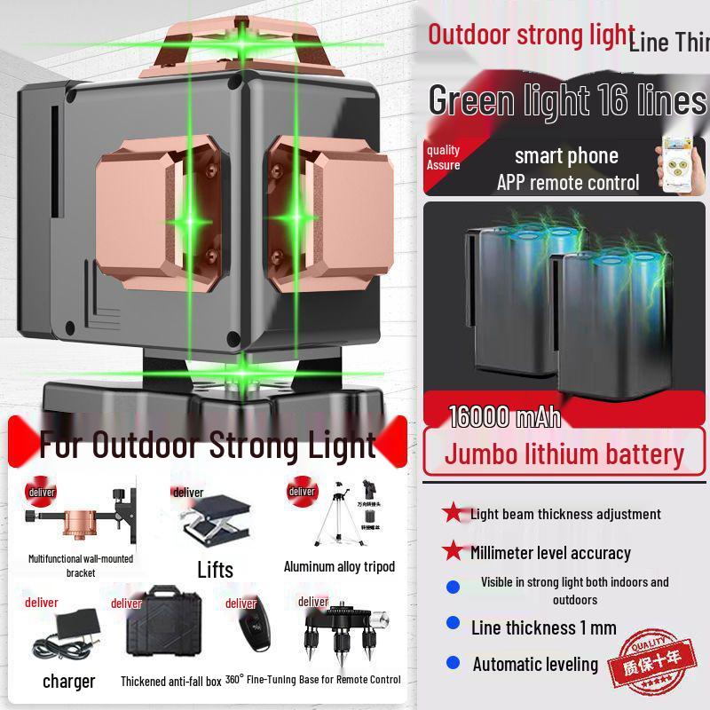 12-Line High-Precision Laser Level with Infrared for Indoor/Outdoor Use