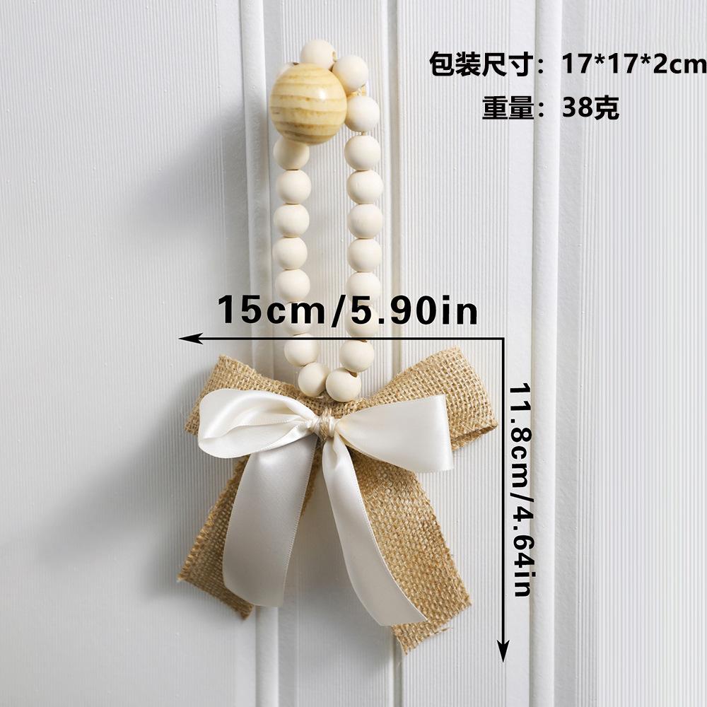 

Linen Bow with Natural Wood Bead Strand - Handcrafted Wall Hanging for Valentine‘s Day Home Decor and Cozy Homestay Accents