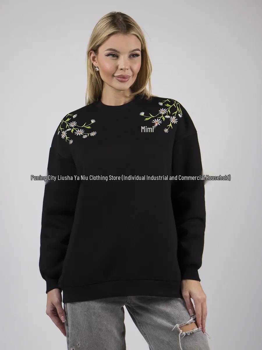 

Trendy Fresh Printed Pullover Hoodie for Women – Thickened, Round Neck Style XXL