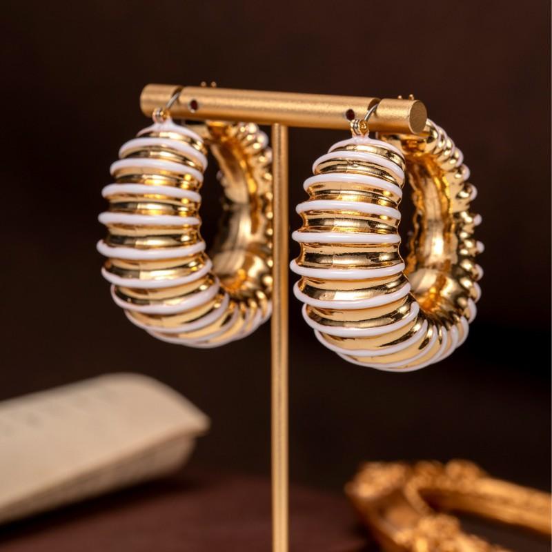 Vintage Enamel Threaded Steel Needle Earrings Unique Personality Geometric Line Sense Female