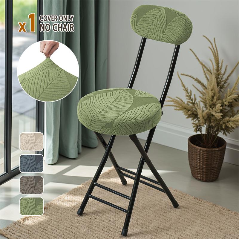 Solid Color Folding Stool Cover Stretch Round Chair Slipcover Household Backrest Chair Covers for Dining Room Office
