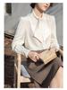Women's Satin Long Sleeve Shirt with Ribbon Bow and Stand Collar - Spring 2026 Commuting Style.