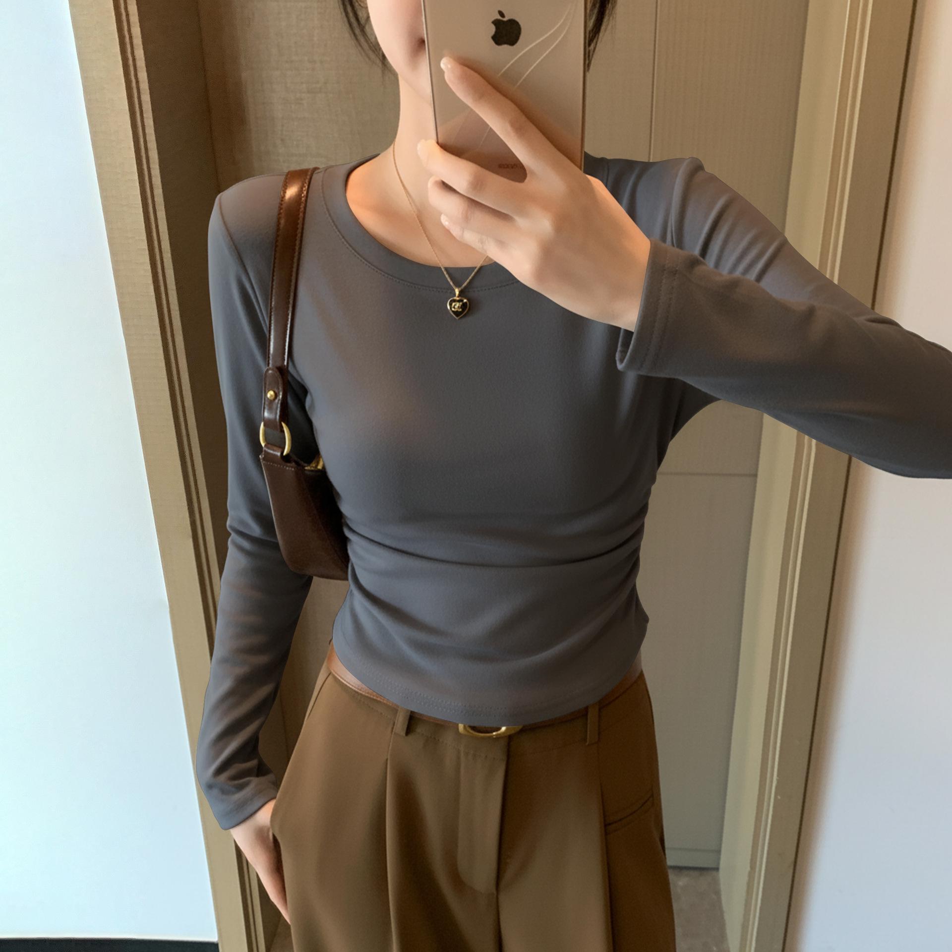 

Women s Slim-Fit Fleece-Lined Long-Sleeve T-Shirt with Pleated Waist XL (57-63kg)