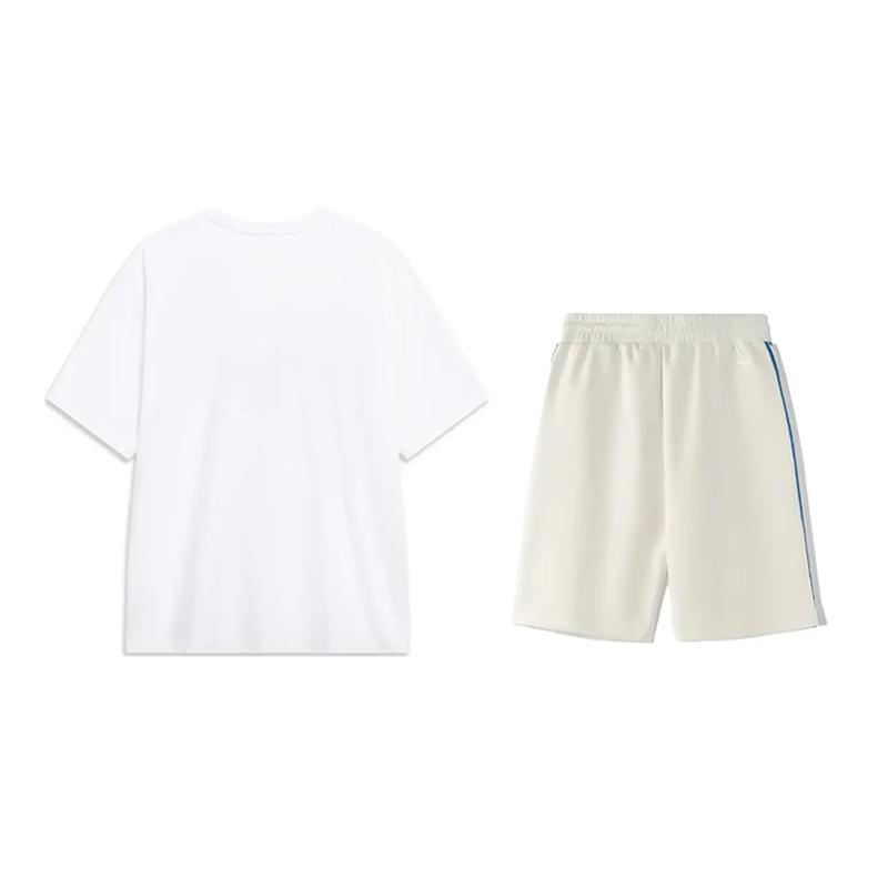 Li Ning Logo Print Round Neck Loose Short Sleeve T-Shirt Comfortable Versatile Skin-Friendly Shorts Casual Sports Set Unisex Set AHSUA21-1+YKSV129-1
