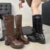 Moda Nowy Styl Kobieta Zachodni Buty Kowbojki Moda Zamki z Tyłu Długie Botki Jesień Zima Kwadratowy Niski Obcas Buty dla Dziewczyn Zapatos Mujer