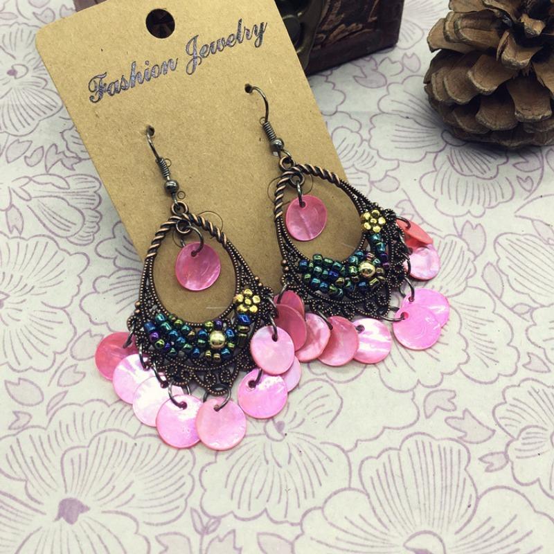 Hawaiian Vintage Bohemian Earrings, Beach Shell Tassel Long Earrings Women's Accessories