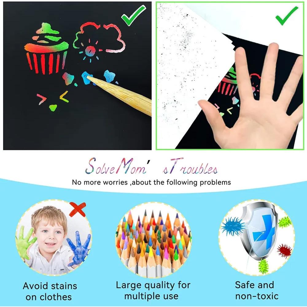 100 KS Dúhové Škrabacie Mini Poznámkové Bloky Kartičky s Kresliacou Šablónou pre Deti Deti DIY Kreslenie Maľovanie Vzdelávacie Hračky Darčeky