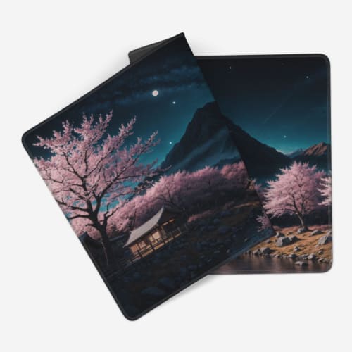MTG Playmat, Cherry Blossoms and Moonlit Night, TCG Game Mat for Card Games, Board Games, and Trading Card Games, Desk Mat Pad, Hand-Drawn Art, Stitch