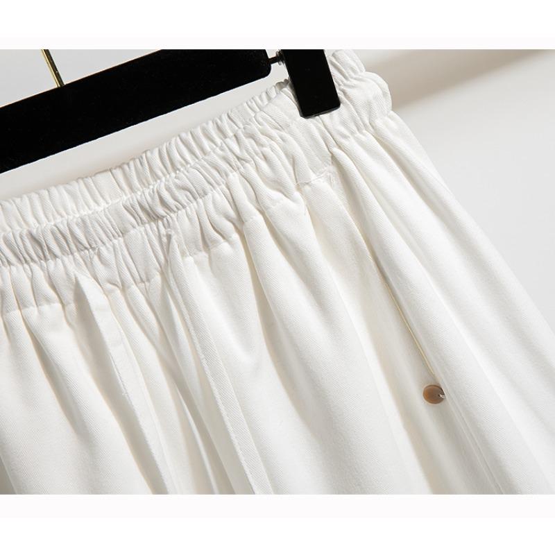 DIMANAF 2026 Summer New Plus Size Women Casual Cotton Wide Leg Pants Elastic Waist Drawstring Solid Color Straight Trousers