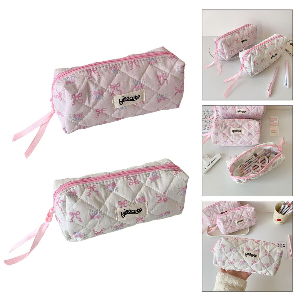 Korean Styles Pencil Case Simple Pencil Bag Sweet Bows Pen Case Makeup Bag Pen Pouch Aesthetic Pen Bag Pencil Organisers
