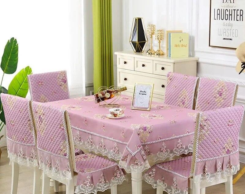 Einfarbiger Spitzen-Stuhlbezug im europäischen Stil, Esstisch- und Hockerbezug, Haushalts-Esstischdecke, Stuhlrückenlehne-Tuch