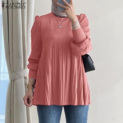 Lässige Bluse mit Rundhalsausschnitt und langen Ärmeln für Damen