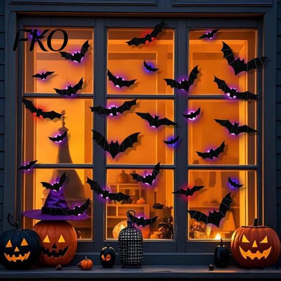 Portable Night Wall Lamp Halloween LED Stickers, Glow-in-the-Dark Bat & Spider Decorations, Battery-Powered Hanging Ornaments Light Sticker