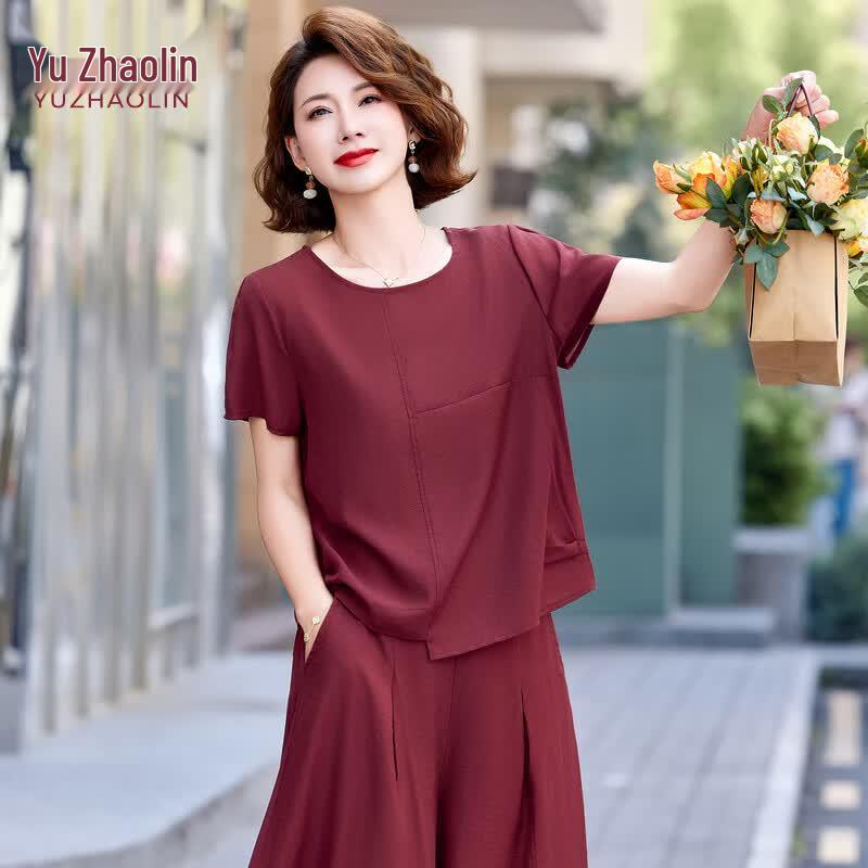 YUZHAOLIN Elegant Women s Two-Piece Short Sleeve Top & Skirt Set 4XL
