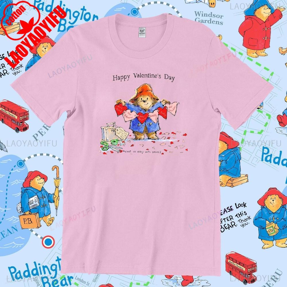 Paddington Bear in London Couple Tshirts Unisex Cotton Tee Summer Funny Cartoon Harajuku Print Loose Short Sleeve Unisex Women