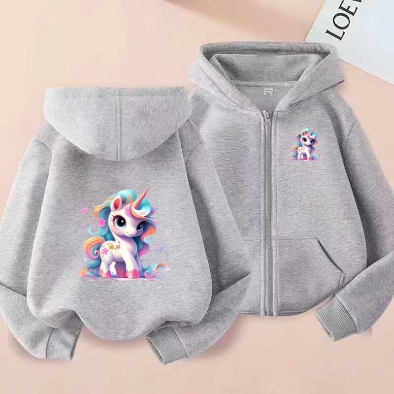 Girls Boy Leisure Sweatshirt Coat Children's Pretty Girl Pink Gift Charming Unicorn Cardigan Hoodies Kawaii Zipper Style