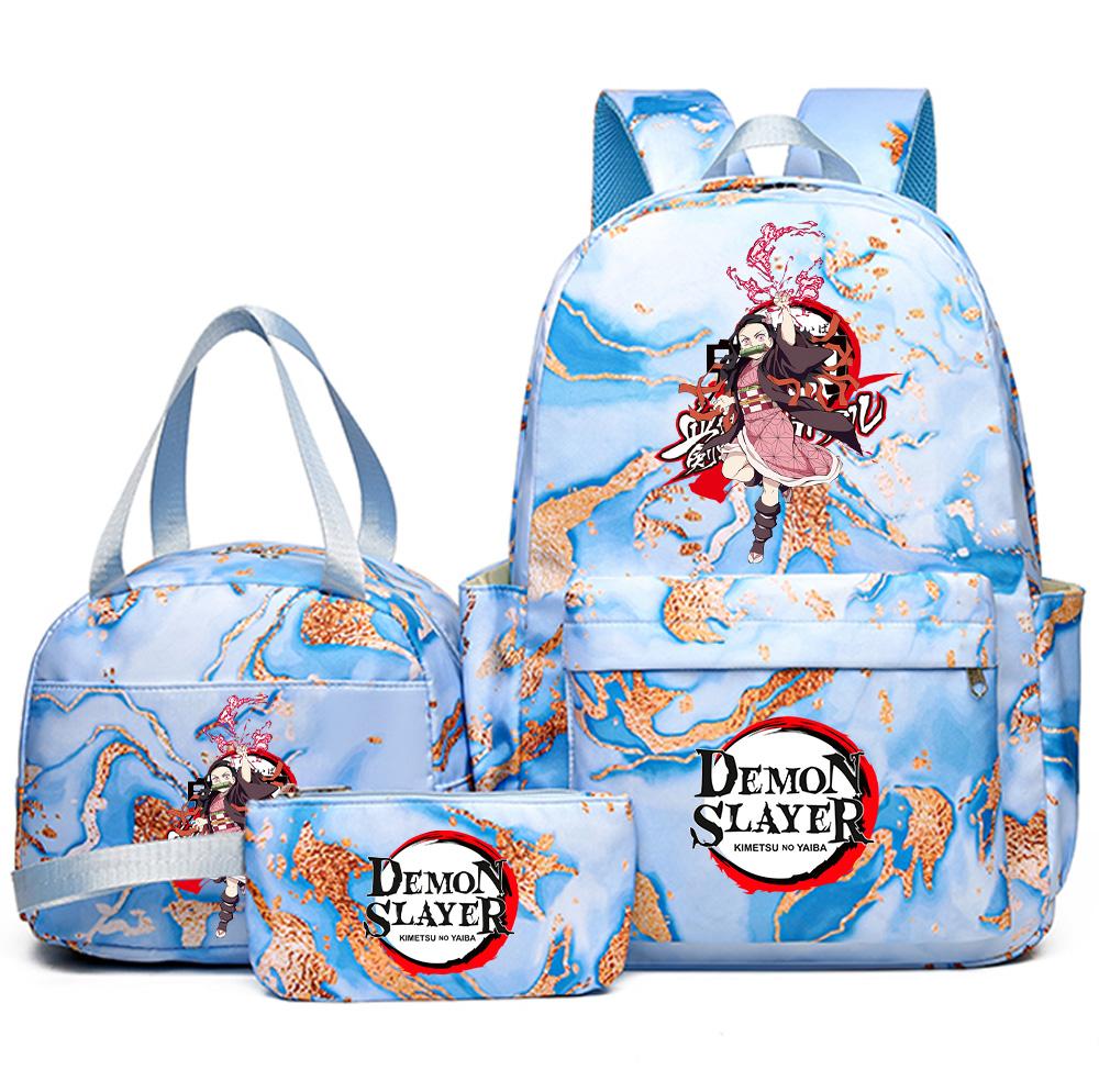 3Pcs/set Anime Demon Slayer Printed Backpack Handbag Pencil Case for Teenager Student Girl Boy Bookbag Schoolbag Large Capacity Waterproof Travel Bag
