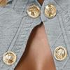 Women Jacket Slim Fit Stand Collar Long Sleeves Metal Buttons Jacquard Pure