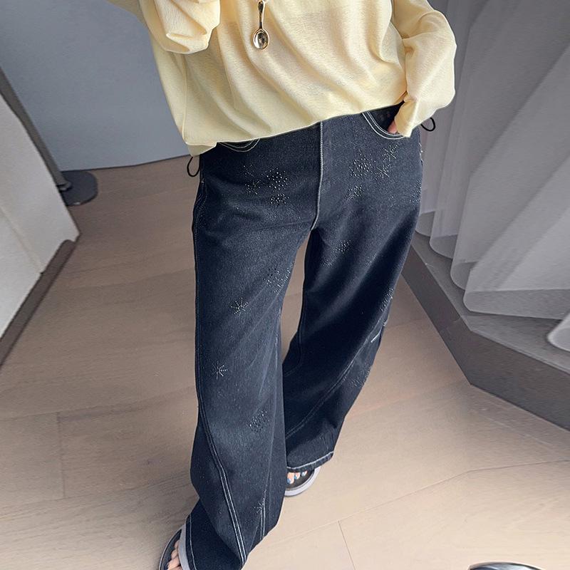 

Black Rhinestone Maternity Wide-Leg Jeans - Autumn/Winter 2025, Plus Size, Slimming, Casual Loose Pants for Women L (Weight: 115-130 jin) чорний