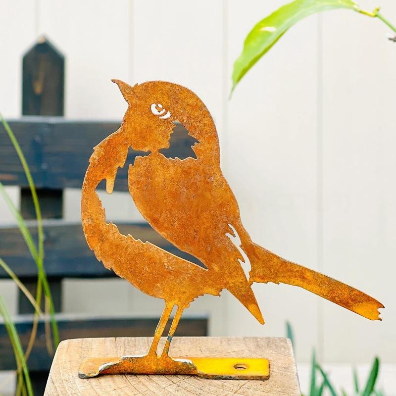 1Pc Rust-Colored Bird Comfortable Home And Garden Decoration Country Metal Artwork Backyard Wall Decoration Iron Garden Decorati