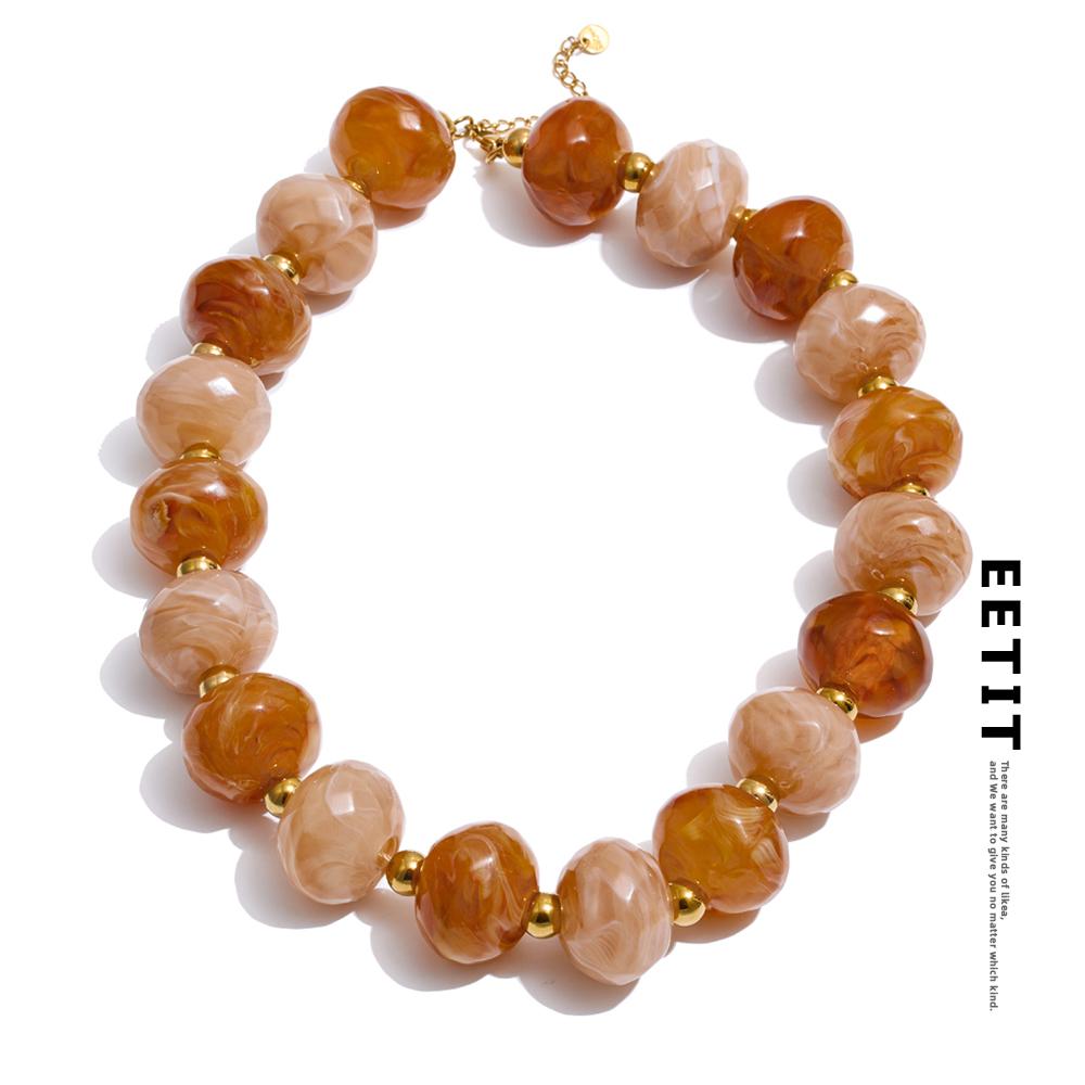 Eetit Resin Round Beads Handmade Necklace 2025 Women Waterproof Stainless Steel Personalized Autumn Winter Jewelry New Arrival