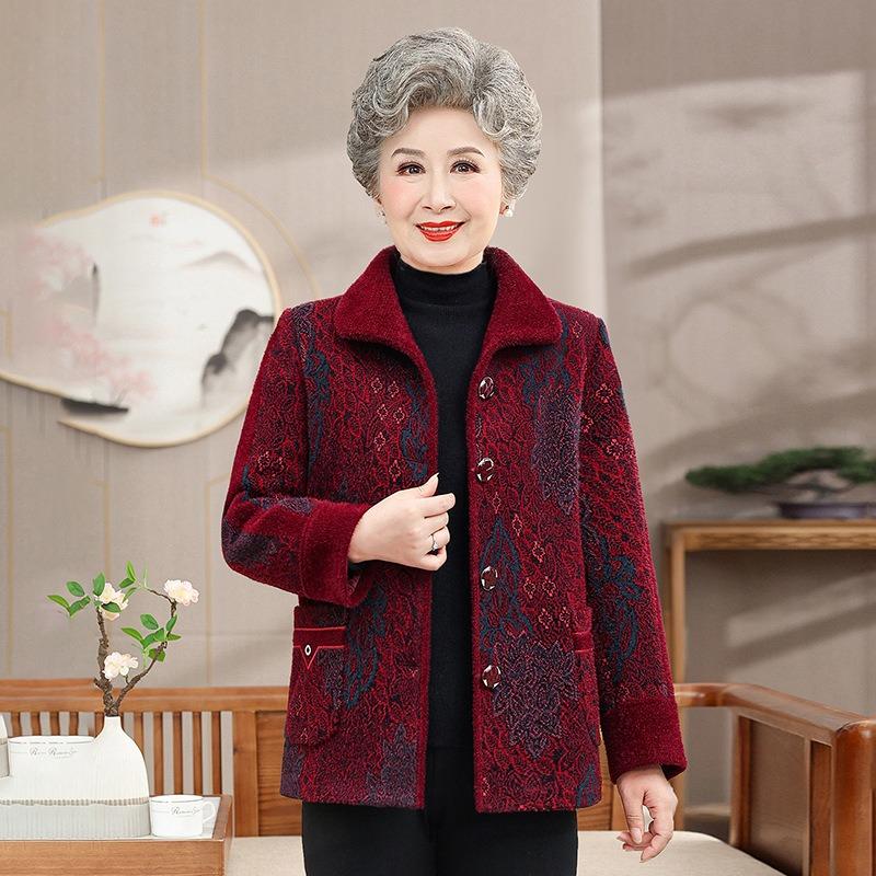 Autumn and winter women's coats with fleece and thicker old lady large size imitation mink fleece clothes